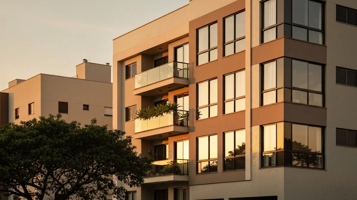 Uma balança equilibrando uma casa em miniatura de um lado e moedas do outro, simbolizando a escolha entre consórcio e financiamento.