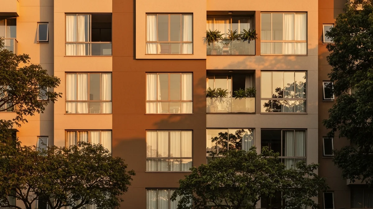 Ilustração comparativa de consórcio e financiamento imobiliário com balança equilibrando opções para compra de imóvel
